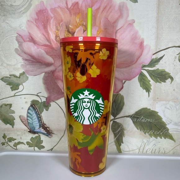 New Starbucks 2022 Strawberry Fields Orange Floral Pink Seed Printed Lid… - Picture 5 of 5